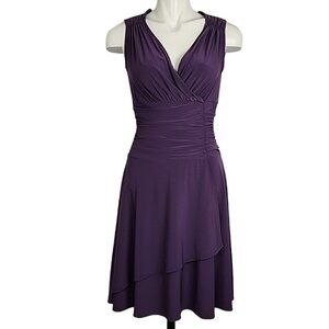 Cleo Petite Formal V Neck Sleeveless Dress Purple Ruched Waist Drapy Size 8